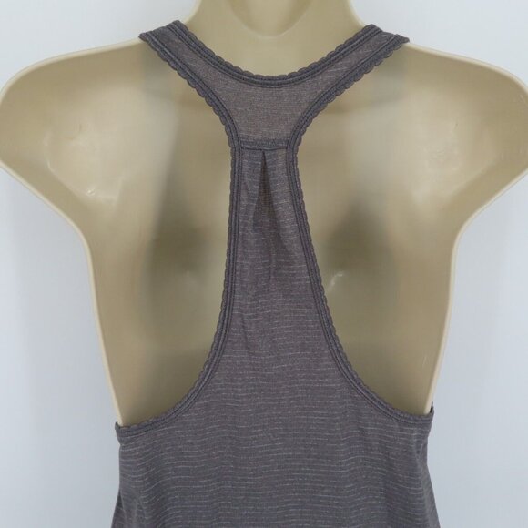 Lululemon 14.25in Bust Gray Striped Scallop Racerback Athletic Tank Top Shirt - Picture 6 of 9